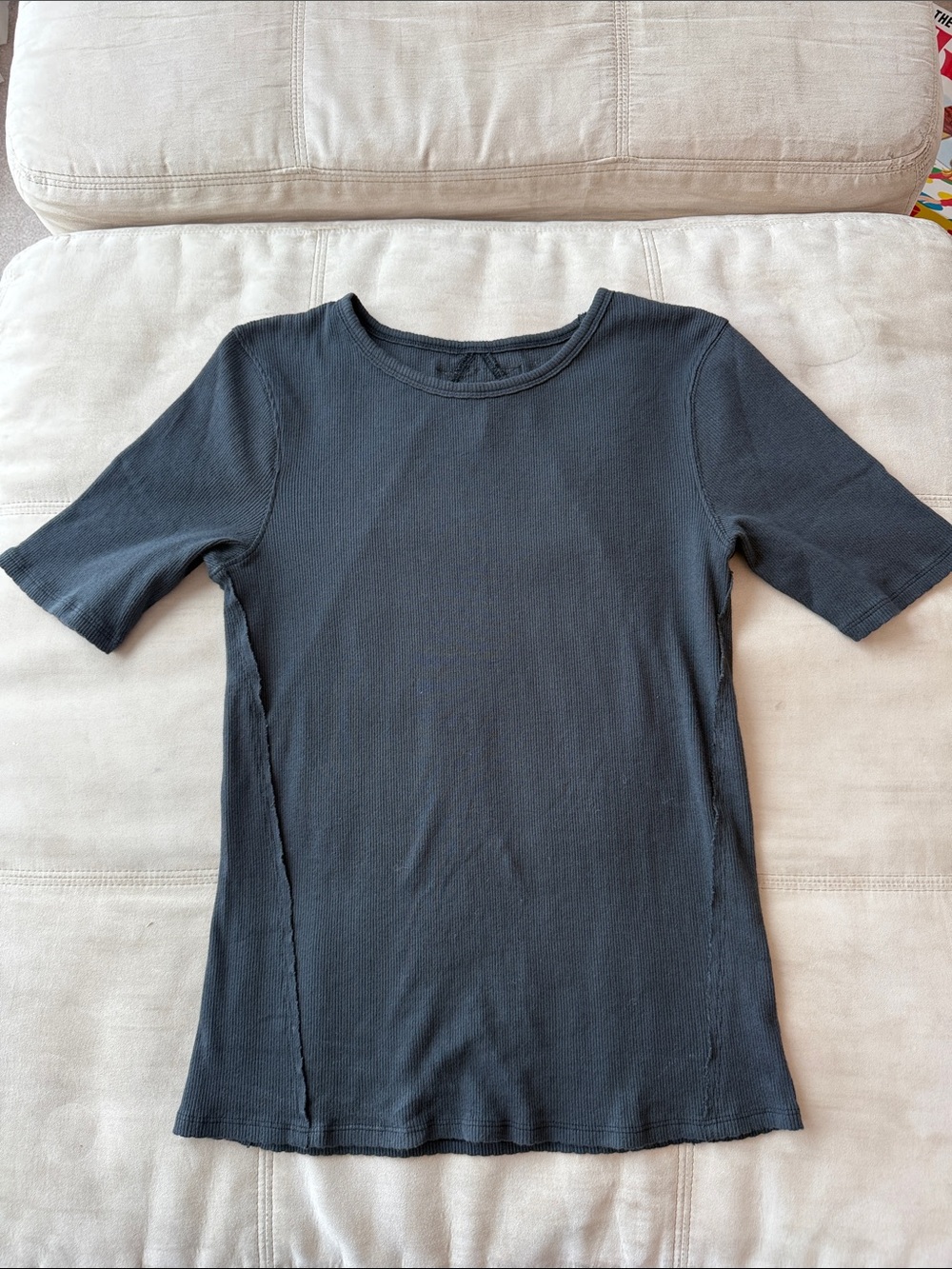 Free People Classic Short Sleeve Black Ribbed Tee Medium NWT